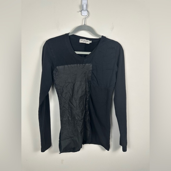 Ivan Grundahl Tops - Ivan Grundahl Leather Cotton Patchwork Top Size Large Black